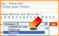 Image de la liste déroulante de choix de la ville